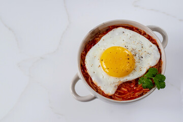 Peruvian Sopa Criolla soup with noodles and vegetables with scrambled eggs.