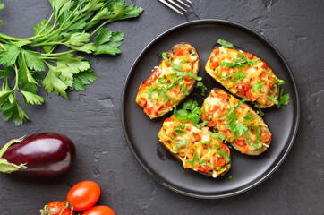Tasty stuffed eggplant with vegetables and parmesan cheese