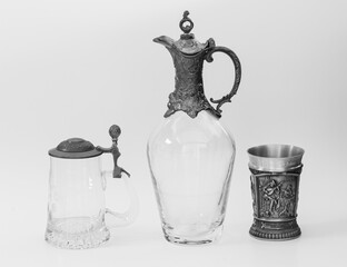 still life with pewter decanter and cups