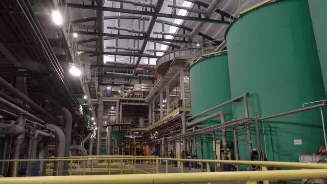 cardboard and paper mill shop. Processing of paper materials. Equipment at the paper processing plant.