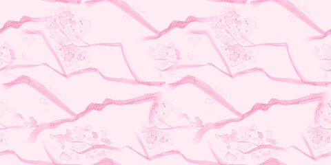 Chinese Flowers. Seamless Blossom Wallpaper. Pink 