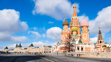 Famous Landmark architecture in Russia called St. Basil's Cathedral which located in red square the...