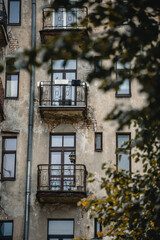 Fototapeta na wymiar balconies on an old building in europe