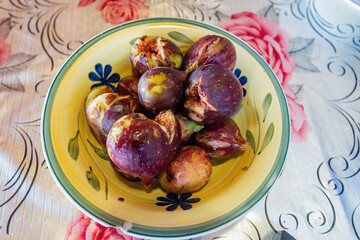 Sweet figs in a plate close-up.