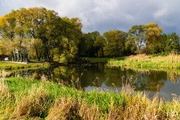 Fototapeta na wymiar Jesienny krajobraz doliny rzeki Narew, Podlasie, Polska 