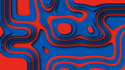 Abstract layered background in red and blue colors in papercut style