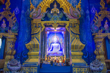 The Beauty of the Blue Temple or Wat Rong Suea Ten in Chiang Rai, Thailand..
