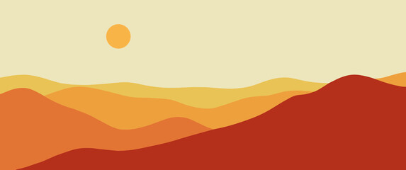 Minimalist  Landscape mountains in warm colors vector illustration 