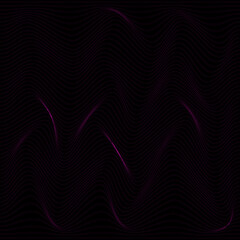 Black abstract background with purple lines. Relief, volume, curves. Post, poster, banner, vector illustration.