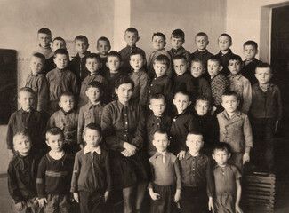 Vintage group portrait of school children.
