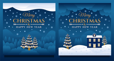Merry Christmas and Happy New Year social media Banner template with natural scenery at night