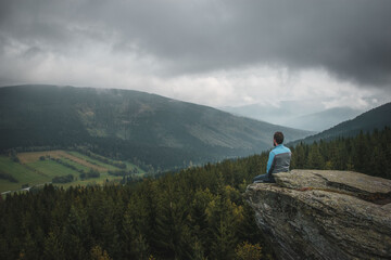 Fototapeta premium Alone in the nature with the best view of moody mountains