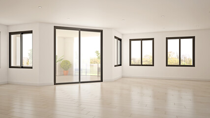 Large luxury modern minimal bright interiors room mockup illustration 3D rendering