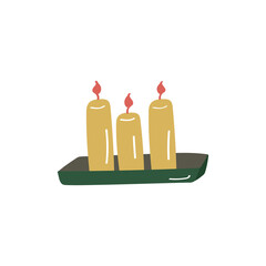 Candles in holder. Candlestick icon. Doodle vector icon