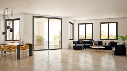 Large luxury modern minimal bright interiors room mockup illustration 3D rendering