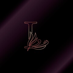 Gold Rose Outline Letter L Luxury Decorative Initial Logo Icon, Elegance Swirl Ornate Design