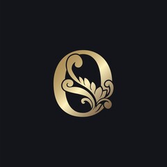 Classy Gold Letter O Luxury Decorative Initial Logo Icon, Elegance Swirl Ornate Deco Vintage Design