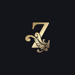 Classy Gold Letter Z Luxury Decorative Initial Logo Icon, Elegance Swirl Ornate Deco Vintage Design