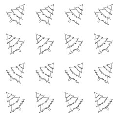 Christmas tree ink monochrome sketch seamless pattern. Hand drawn winter holidays illustration object isolated for web, for print