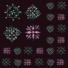 Naklejka na ściany i meble New year, Christmas. Beautiful crystal sparkling snowflake. Blue, turquoise, pink. The elements of the postcards and posters, greeting cards. Isolated vector objects.