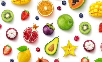 Fototapeta Tropical fruits and berries pattern obraz