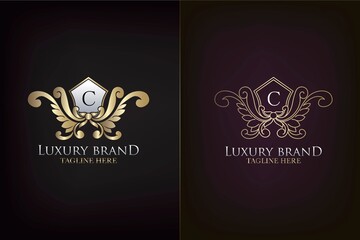 Golden Emblem Letter C Luxury Decoration Initial Logo Icon, Elegance Ornate Emblem Deco Design
