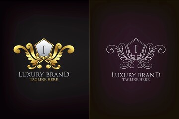 Golden Emblem Letter I Luxury Decoration Initial Logo Icon, Elegance Ornate Emblem Deco Design