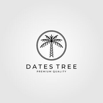 dates palm tree logo line art vector illustration design, minimalist palm logo design