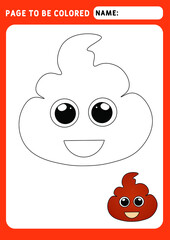 Cute happy smiling poop character. Coloring Book. Poop,shit character concept.  Illustration and vector outline - A4 paper ready to print. Educational Game