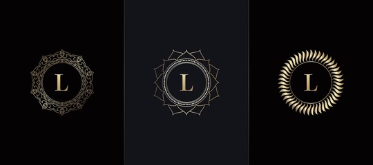 Golden Emblem Letter L Luxury Decoration Initial Logo Icon, Elegance Set Gold Ornate Emblem Deco Vector Design
