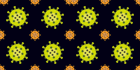 Vector graphic of a image corona virus seamless pattern on dark blue background. image of corona virusa background. Healthcare medical and vector illustration. Vector illustration eps10.