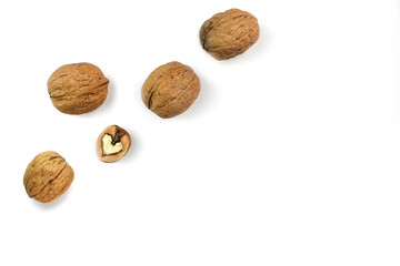 Walnuts isolated on white background. Healthy eating.