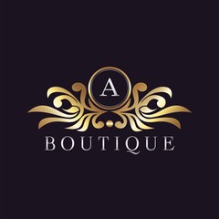 Letter A Logo Gold Luxury Boutique Badge Decorative Ornate Elegance Ornament Design