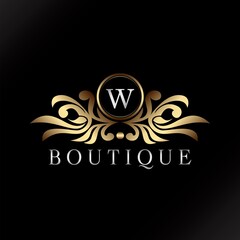 Letter W Logo Gold Luxury Boutique Badge Decorative Ornate Elegance Ornament Design