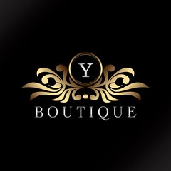 Letter Y Logo Gold Luxury Boutique Badge Decorative Ornate Elegance Ornament Design