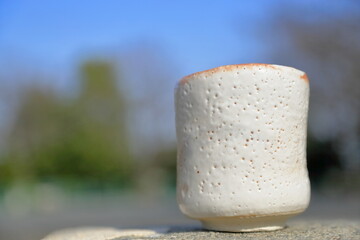 志野湯呑銘葉紋-3