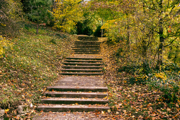 Steinstufen im herbstlichen Park