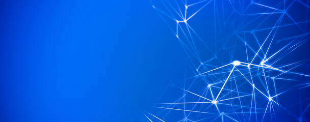Panoramic abstract dot and triangle connection with world map background., The world is connect and...