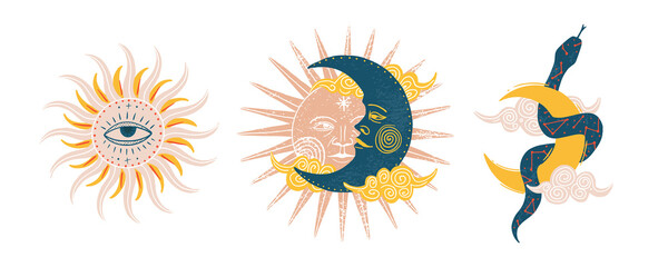 Supernatural magic collection of magical elements. Witch's things, vintage retro engraving style, vector graphics © chikovnaya