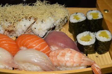 Various Types of Sushi in the Plate