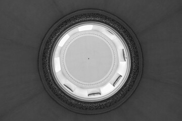 The ceiling of the Church of King Charles with the windows arranged in the shape of a circle.