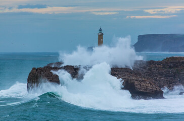 Mouro island light house, Santander, Cantabrian Sea,  Cantabria, Spain, Europe