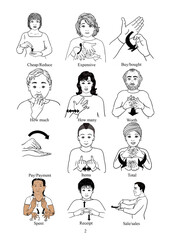 BSL illustrations series: 'Money and payments part 2'  British Sign Language illustration hand drawn