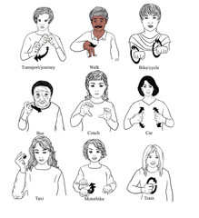 BSL illustrations series: 'Transport' British Sign Language illustration hand drawn