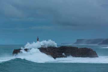Mouro island light house, Santander, Cantabrian Sea,  Cantabria, Spain, Europe