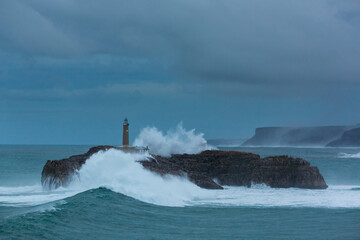 Mouro island light house, Santander, Cantabrian Sea,  Cantabria, Spain, Europe