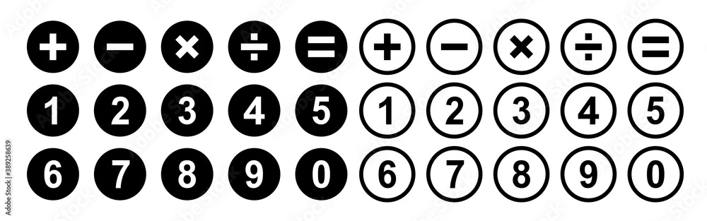 Poster calculator buttons isolated on white background. numbers and mathematical icon symbols in flat desig