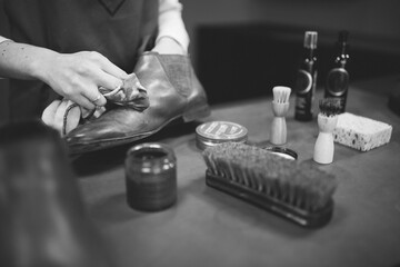 Fine Leather Shoes being Brushed