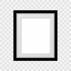 Realistic empty frame on transparent background. Square photo frame empty blank mockup. Vector illustration eps10.