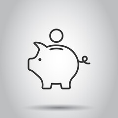 Money box icon in flat style. Pig container vector illustration on white isolated background. Piggy bank business concept.